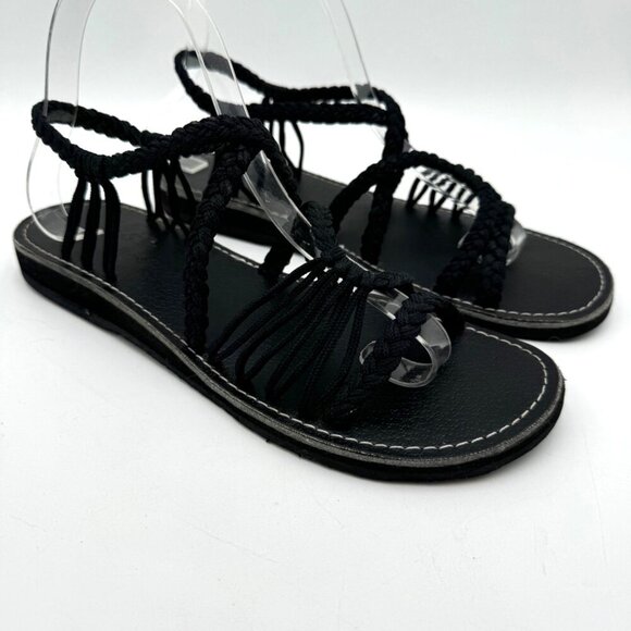 Natural Shoes - Women Woven Flat Rope Sandals Braided Beach Boho Sandals Slingwind Classic Black